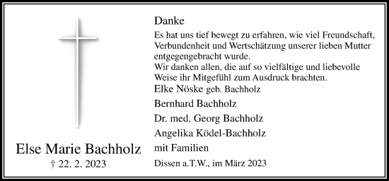 Traueranzeige von Else Marie Bachholz von Neue Osnabrücker Zeitung GmbH & Co. KG