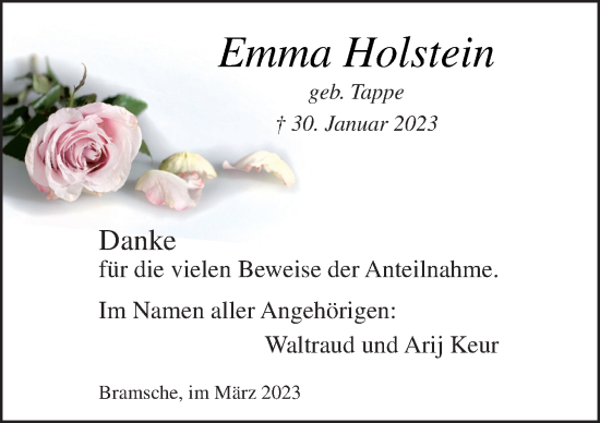 Traueranzeige von Emma Holstein von Neue Osnabrücker Zeitung GmbH & Co. KG