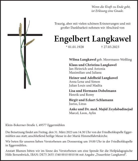 Traueranzeige von Engelbert Langkawel von Neue Osnabrücker Zeitung GmbH & Co. KG