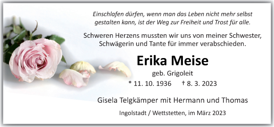 Traueranzeige von Erika Meise von Neue Osnabrücker Zeitung GmbH & Co. KG