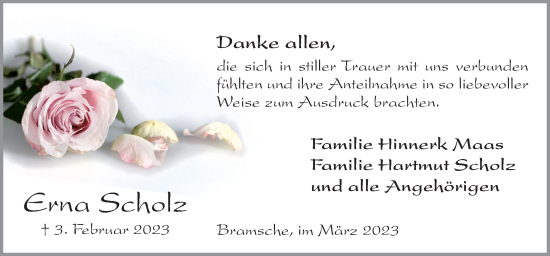 Traueranzeige von Erna Scholz von Neue Osnabrücker Zeitung GmbH & Co. KG