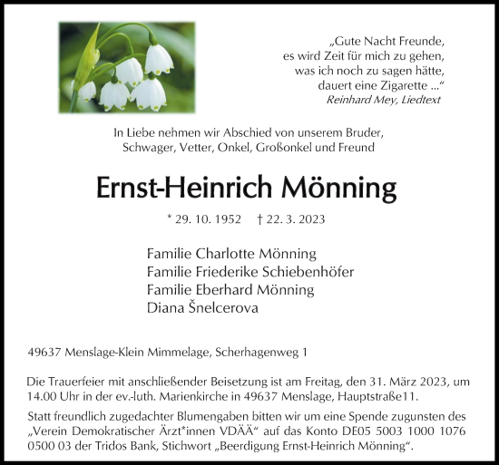 Traueranzeige von Ernst-Heinrich Mönning von Neue Osnabrücker Zeitung GmbH & Co. KG