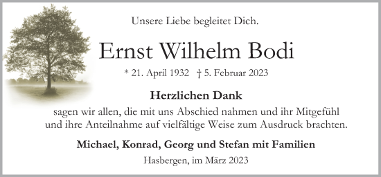 Traueranzeige von Ernst Wilhelm Bodi von Neue Osnabrücker Zeitung GmbH & Co. KG