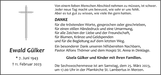 Traueranzeige von Ewald Gülker von Neue Osnabrücker Zeitung GmbH & Co. KG