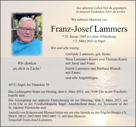Traueranzeige von Franz-Josef Lammers von Neue Osnabrücker Zeitung GmbH & Co. KG