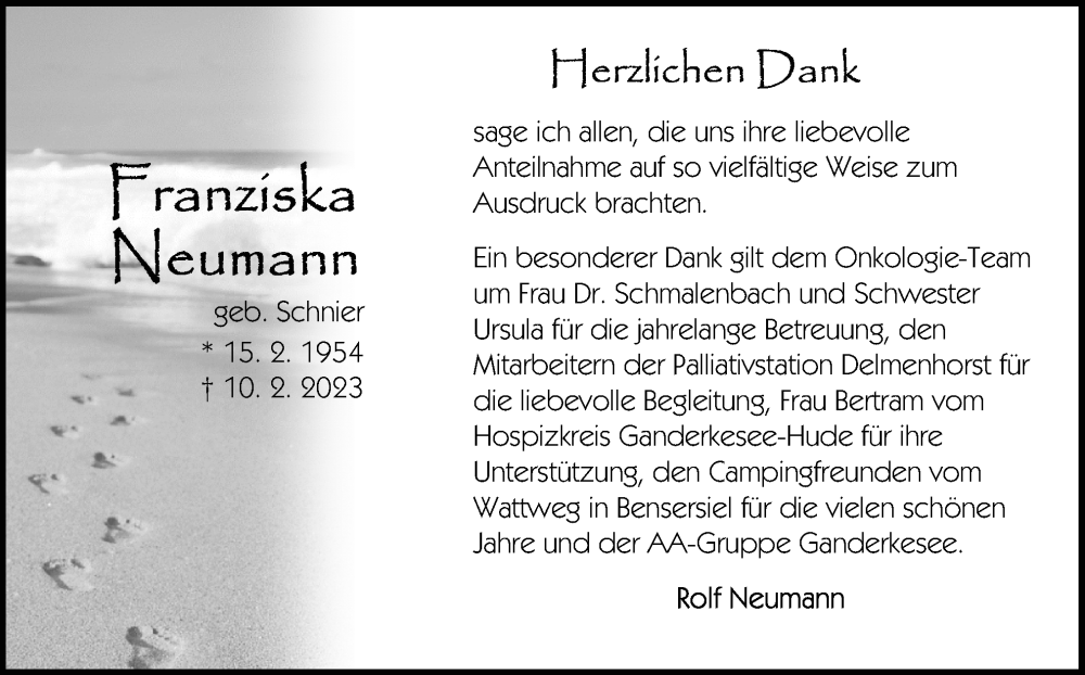  Traueranzeige für Franziska Neumann vom 18.03.2023 aus DK Medien GmbH & Co. KG