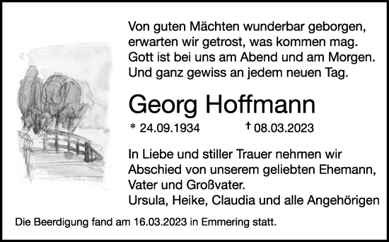 Traueranzeige von Georg Hoffmann von Neue Osnabrücker Zeitung GmbH & Co. KG