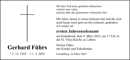 Traueranzeige von Gerhard Führs von Neue Osnabrücker Zeitung GmbH & Co. KG