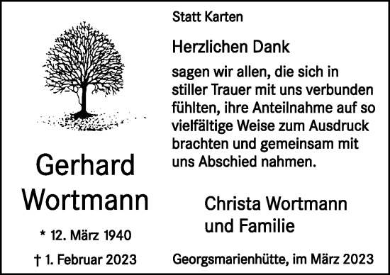 Traueranzeige von Gerhard Wortmann von Neue Osnabrücker Zeitung GmbH & Co. KG