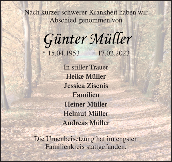 Traueranzeige von Günter Müller von Neue Osnabrücker Zeitung GmbH & Co. KG