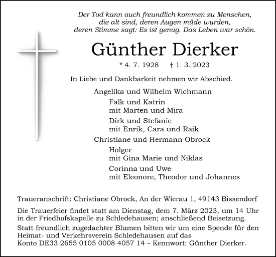 Traueranzeige von Günther Dierker von Neue Osnabrücker Zeitung GmbH & Co. KG