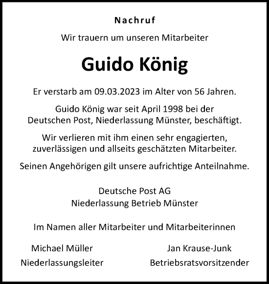 Traueranzeige von Guido König von Neue Osnabrücker Zeitung GmbH & Co. KG