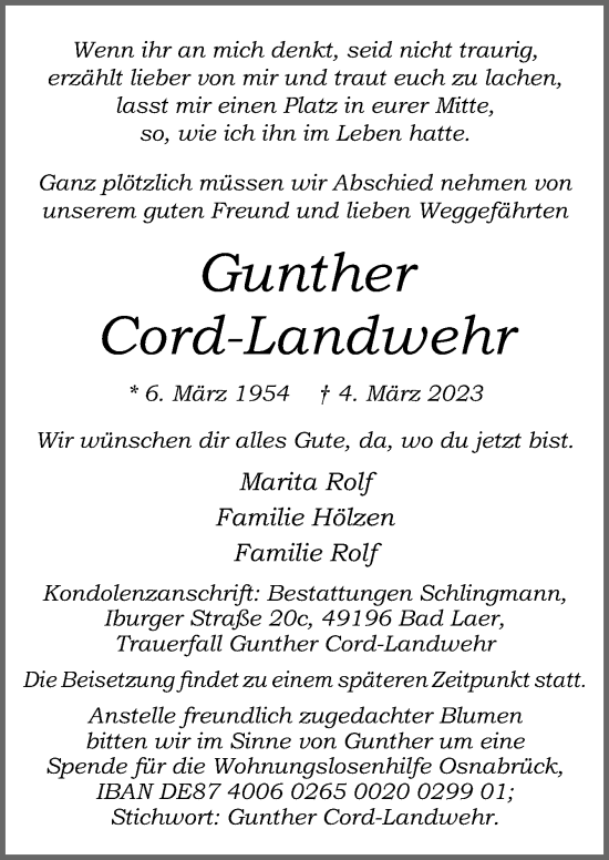 Traueranzeige von Gunther Cord-Landwehr von Neue Osnabrücker Zeitung GmbH & Co. KG