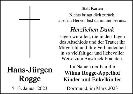 Traueranzeige von Hans-Jürgen Rogge von Neue Osnabrücker Zeitung GmbH & Co. KG