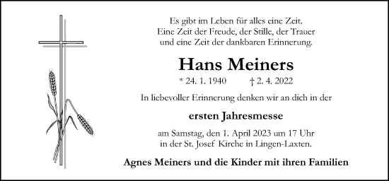 Traueranzeige von Hans Meiners von Neue Osnabrücker Zeitung GmbH & Co. KG