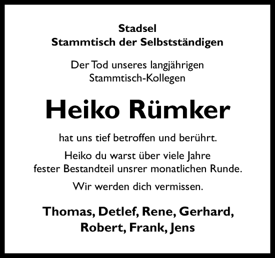 Traueranzeige von Heiko Rümker von Neue Osnabrücker Zeitung GmbH & Co. KG