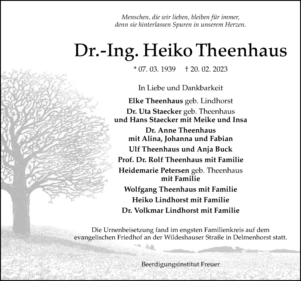  Traueranzeige für Heiko Theenhaus vom 18.03.2023 aus DK Medien GmbH & Co. KG