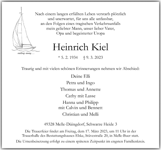 Traueranzeige von Heinrich Kiel von Neue Osnabrücker Zeitung GmbH & Co. KG