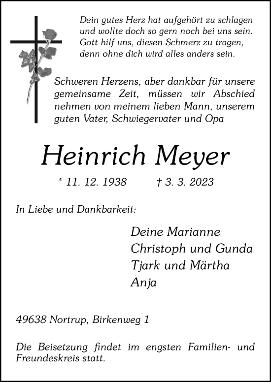 Traueranzeige von Heinrich Meyer von Neue Osnabrücker Zeitung GmbH & Co. KG