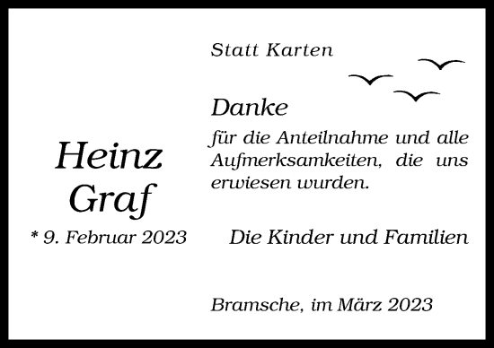 Traueranzeige von Heinz Graf von Neue Osnabrücker Zeitung GmbH & Co. KG