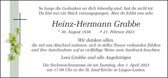 Traueranzeige von Heinz-Hermann Grabbe von Neue Osnabrücker Zeitung GmbH & Co. KG