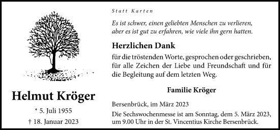 Traueranzeige von Helmut Kröger von Neue Osnabrücker Zeitung GmbH & Co. KG