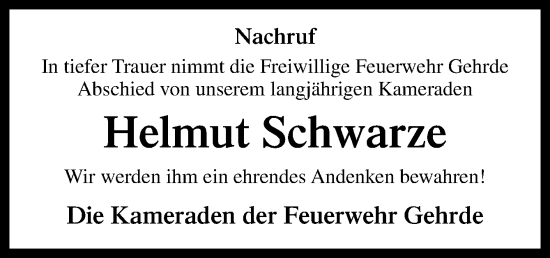 Traueranzeige von Helmut Schwarze von Neue Osnabrücker Zeitung GmbH & Co. KG