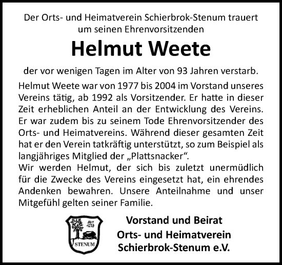 Traueranzeige von Helmut Weete von DK Medien GmbH & Co. KG