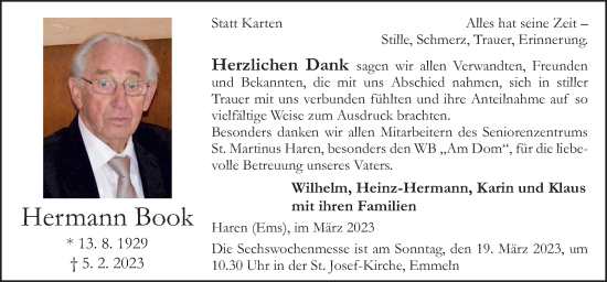 Traueranzeige von Hermann Book von Neue Osnabrücker Zeitung GmbH & Co. KG