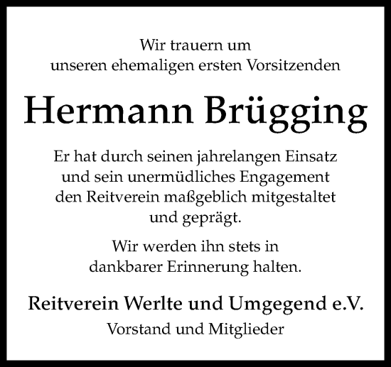 Traueranzeige von Hermann Brügging von Neue Osnabrücker Zeitung GmbH & Co. KG