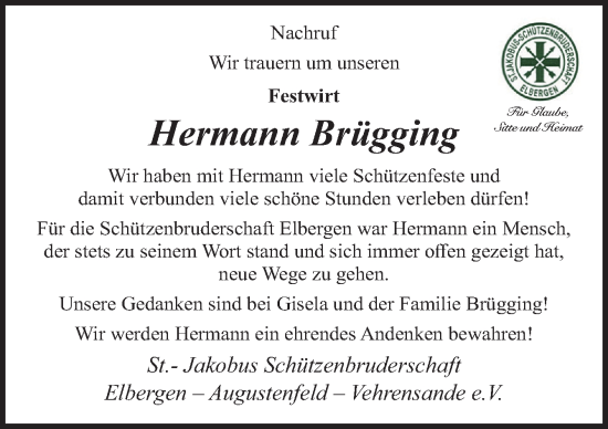 Traueranzeige von Hermann Brügging von Neue Osnabrücker Zeitung GmbH & Co. KG