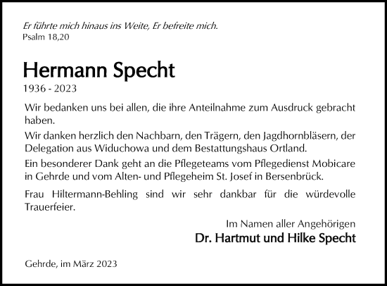 Traueranzeige von Hermann Specht von Neue Osnabrücker Zeitung GmbH & Co. KG