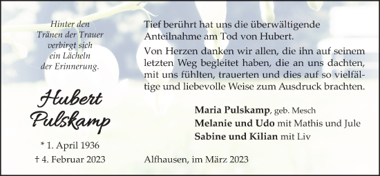 Traueranzeige von Hubert Pulskamp von Neue Osnabrücker Zeitung GmbH & Co. KG