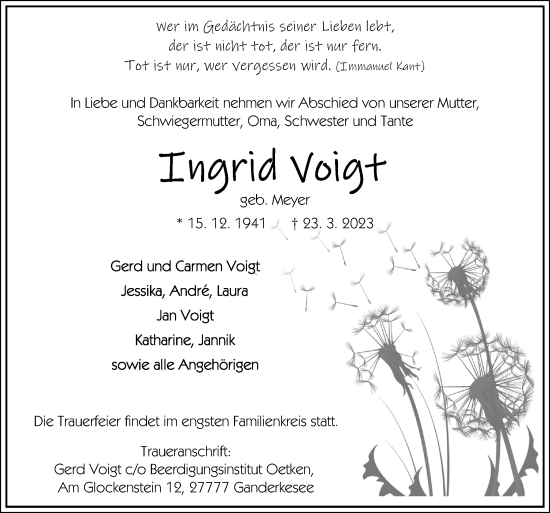 Traueranzeige von Ingrid Voigt von DK Medien GmbH & Co. KG