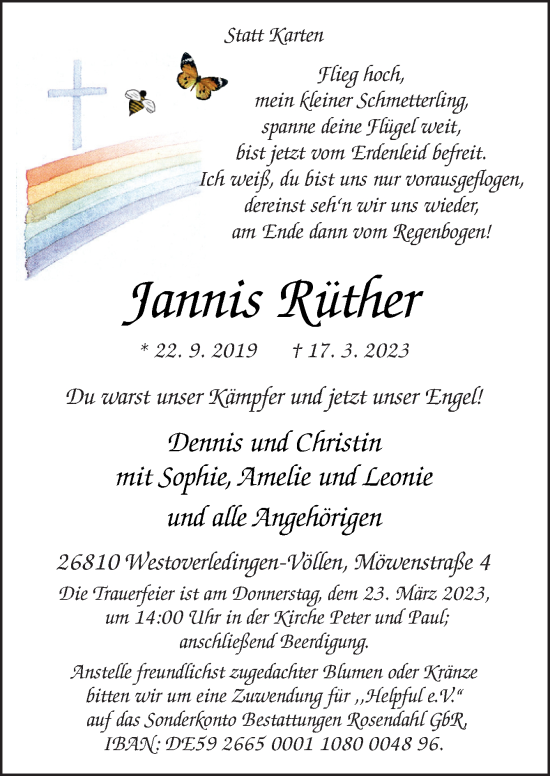 Traueranzeige von Jannis Rüther von Neue Osnabrücker Zeitung GmbH & Co. KG