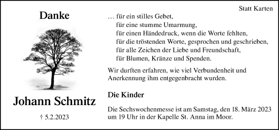 Traueranzeige von Johann Schmitz von Neue Osnabrücker Zeitung GmbH & Co. KG