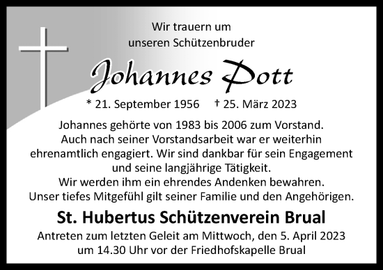 Traueranzeige von Johannes Pott von Neue Osnabrücker Zeitung GmbH & Co. KG