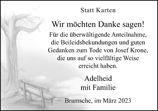 Traueranzeige von Josef Krone von Neue Osnabrücker Zeitung GmbH & Co. KG