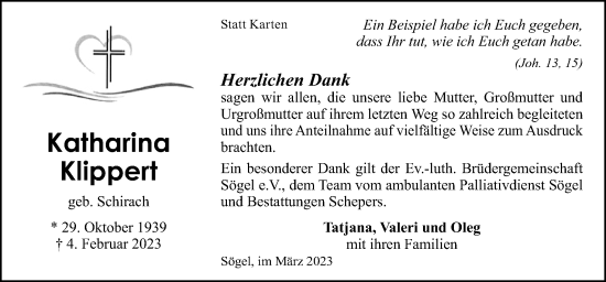 Traueranzeige von Katharina Klippert von Neue Osnabrücker Zeitung GmbH & Co. KG