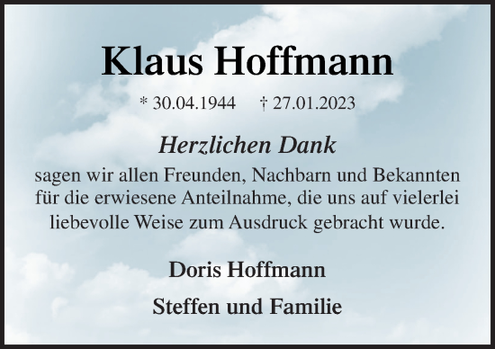 Traueranzeige von Klaus Hoffmann von DK Medien GmbH & Co. KG
