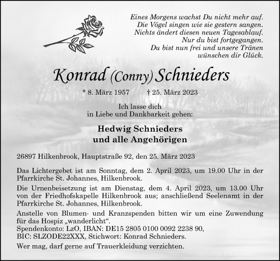 Traueranzeige von Konrad Schnieders von Neue Osnabrücker Zeitung GmbH & Co. KG