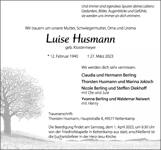 Traueranzeige von Luise Husmann von Neue Osnabrücker Zeitung GmbH & Co. KG