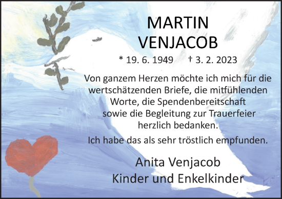 Traueranzeige von Martin Venjacob von Neue Osnabrücker Zeitung GmbH & Co. KG