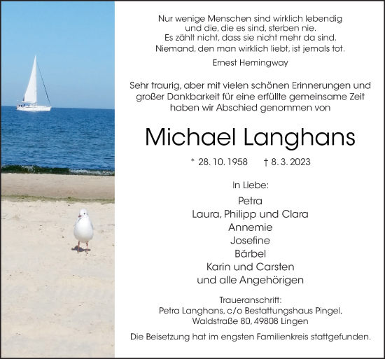 Traueranzeige von Michael Langhans von Neue Osnabrücker Zeitung GmbH & Co. KG