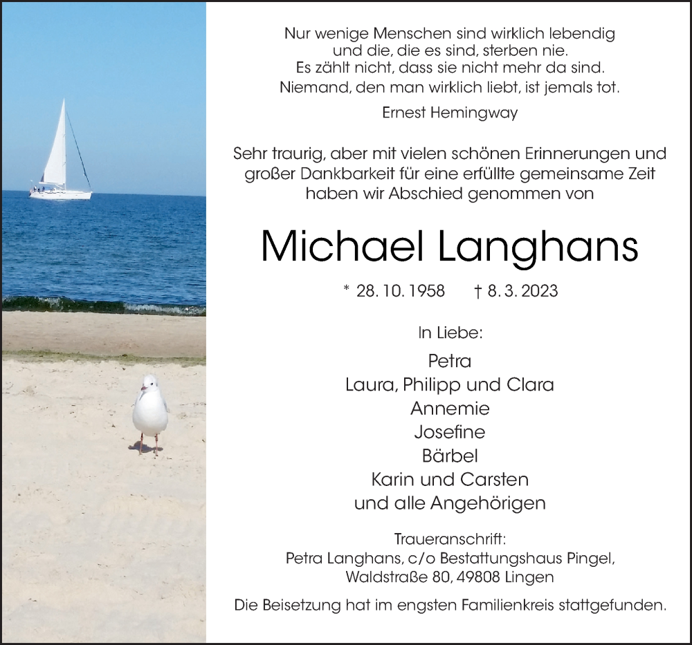  Traueranzeige für Michael Langhans vom 18.03.2023 aus Neue Osnabrücker Zeitung GmbH & Co. KG