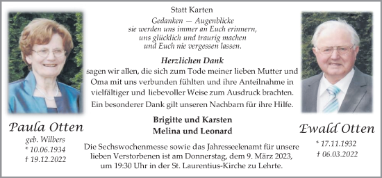 Traueranzeige von Paula Otten von Neue Osnabrücker Zeitung GmbH & Co. KG