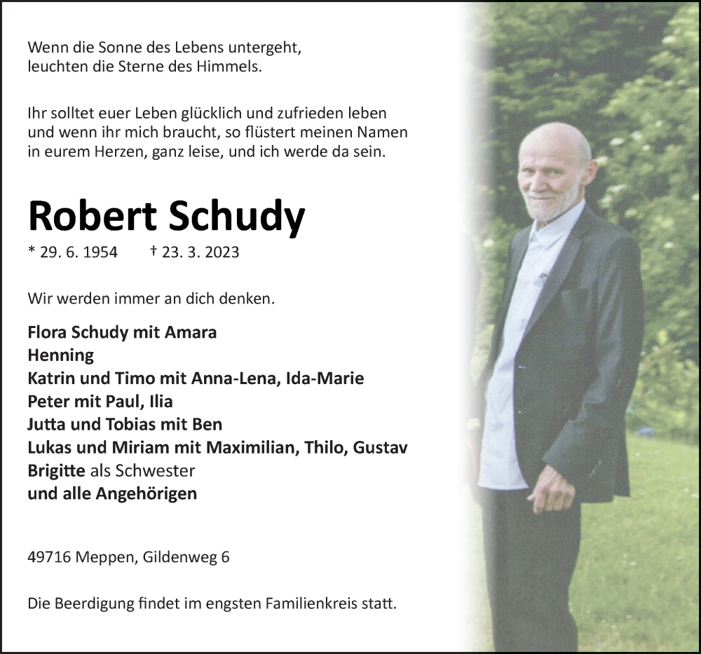  Traueranzeige für Robert Schudy vom 25.03.2023 aus Neue Osnabrücker Zeitung GmbH & Co. KG