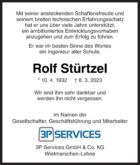 Traueranzeige von Rolf Stürtzel von Neue Osnabrücker Zeitung GmbH & Co. KG