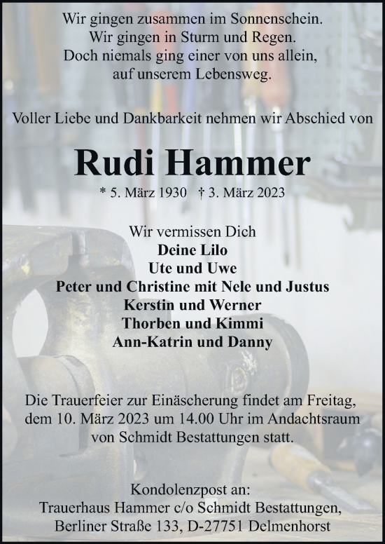 Traueranzeige von Rudi Hammer von DK Medien GmbH & Co. KG