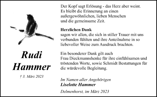 Traueranzeige von Rudi Hammer von DK Medien GmbH & Co. KG